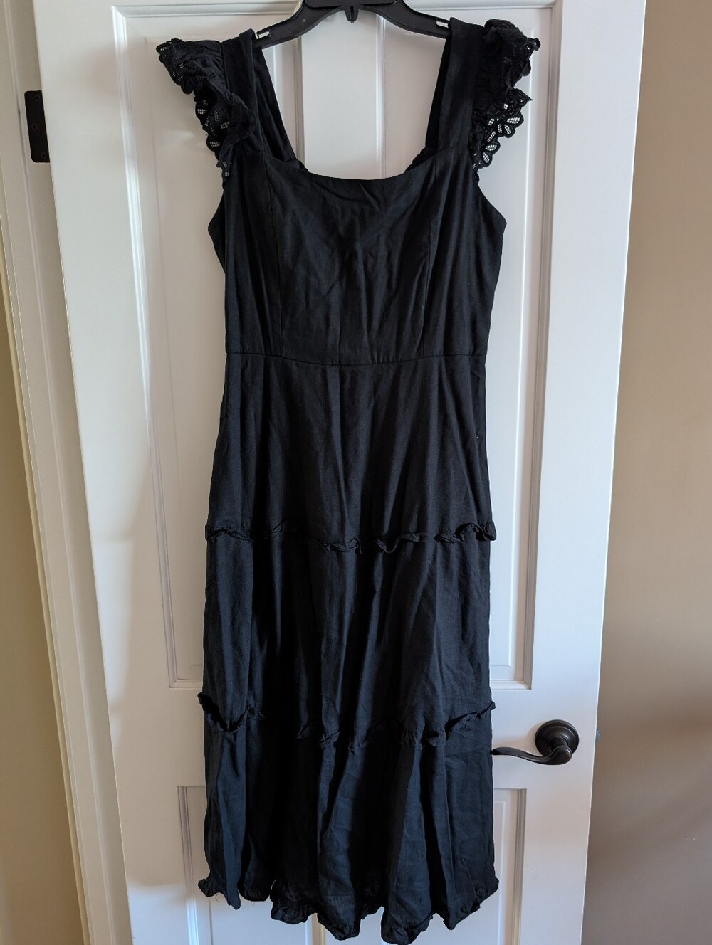 Black Tiered Lace-Trim Sundress Fully Lined - Women
